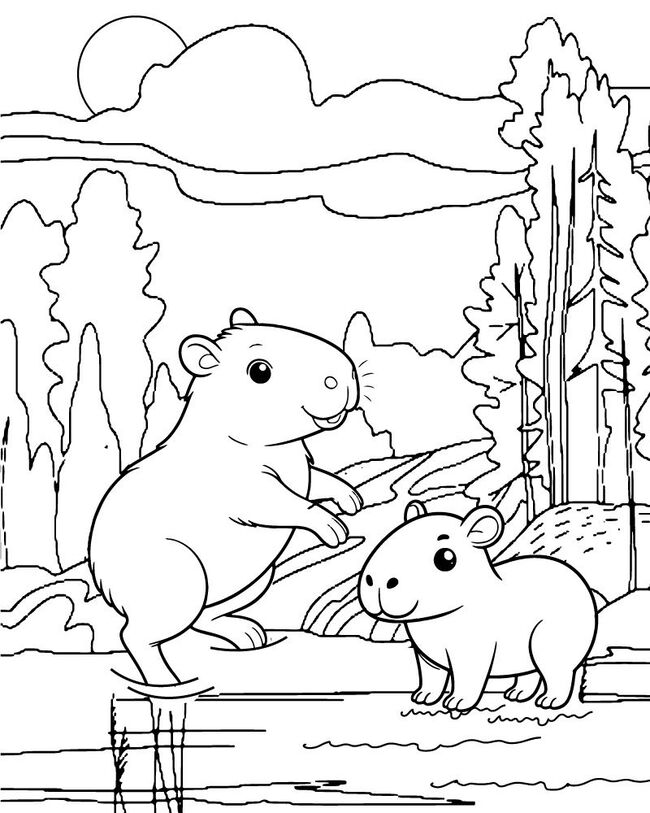 Tranh tô màu Capybara và những người bạn 1